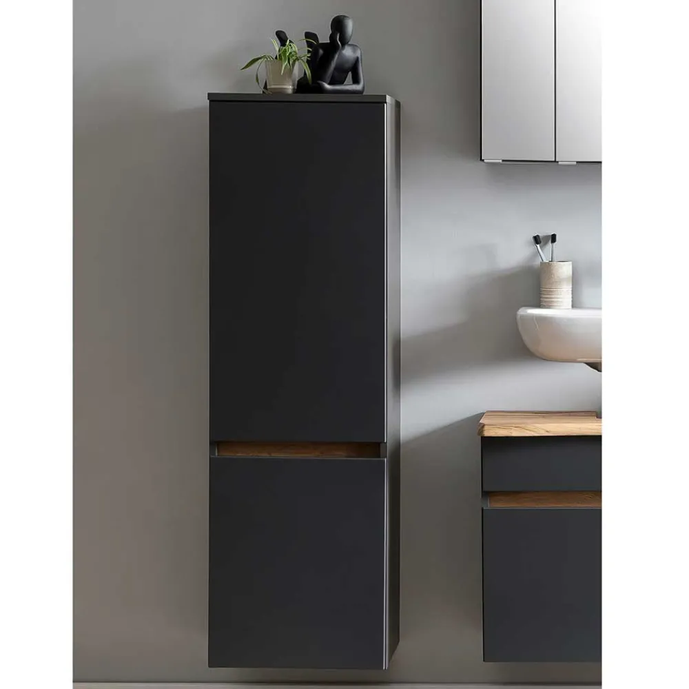 Wohnen Schränke<40x135x35 2-türiger Badschrank in Dunkelgrau - Agiruan