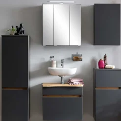 Wohnen Schränke<40x135x35 2-türiger Badschrank in Dunkelgrau - Agiruan