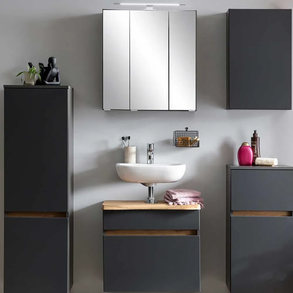 Wohnen Schränke<40x135x35 2-türiger Badschrank in Dunkelgrau - Agiruan