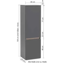 Wohnen Schränke<40x135x35 2-türiger Badschrank in Dunkelgrau - Agiruan