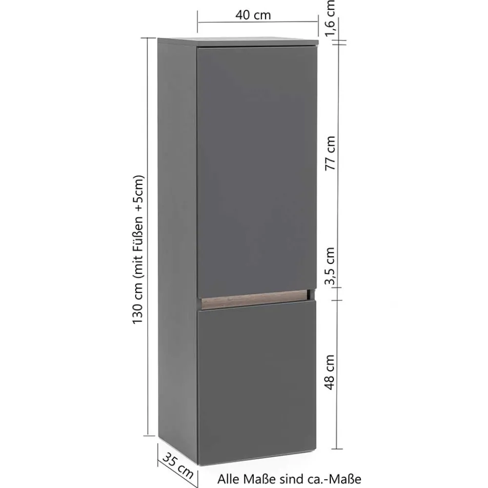 Wohnen Schränke<40x135x35 2-türiger Badschrank in Dunkelgrau - Agiruan