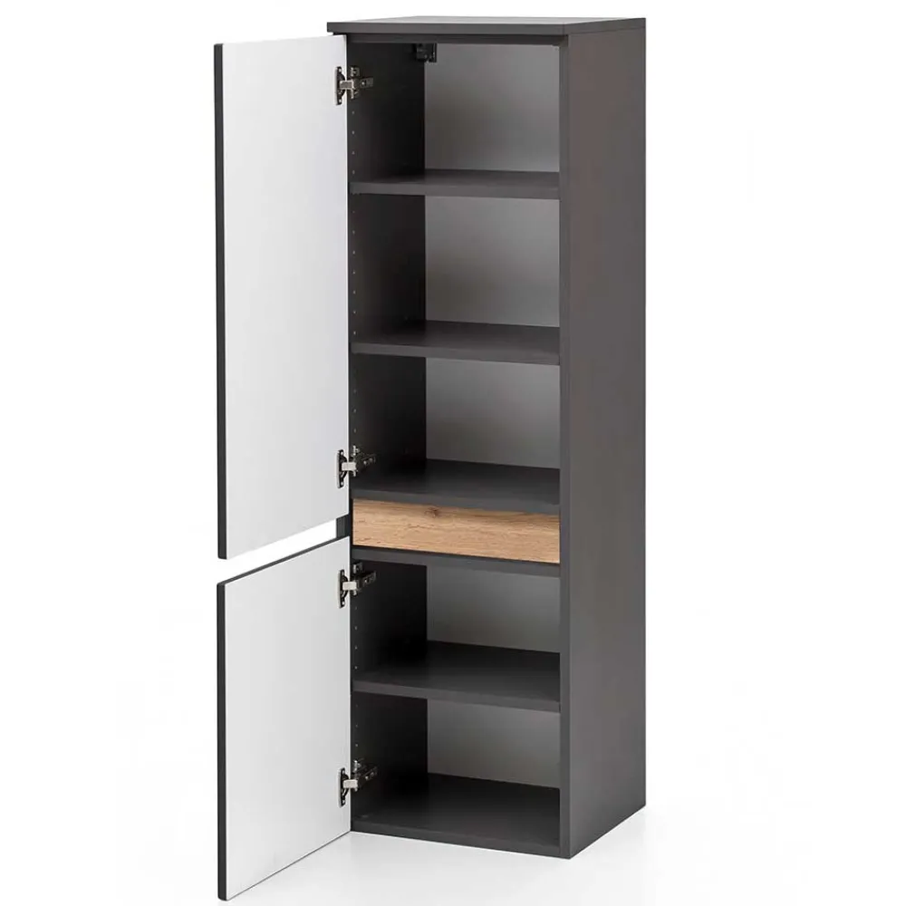 Wohnen Schränke<40x135x35 2-türiger Badschrank in Dunkelgrau - Agiruan