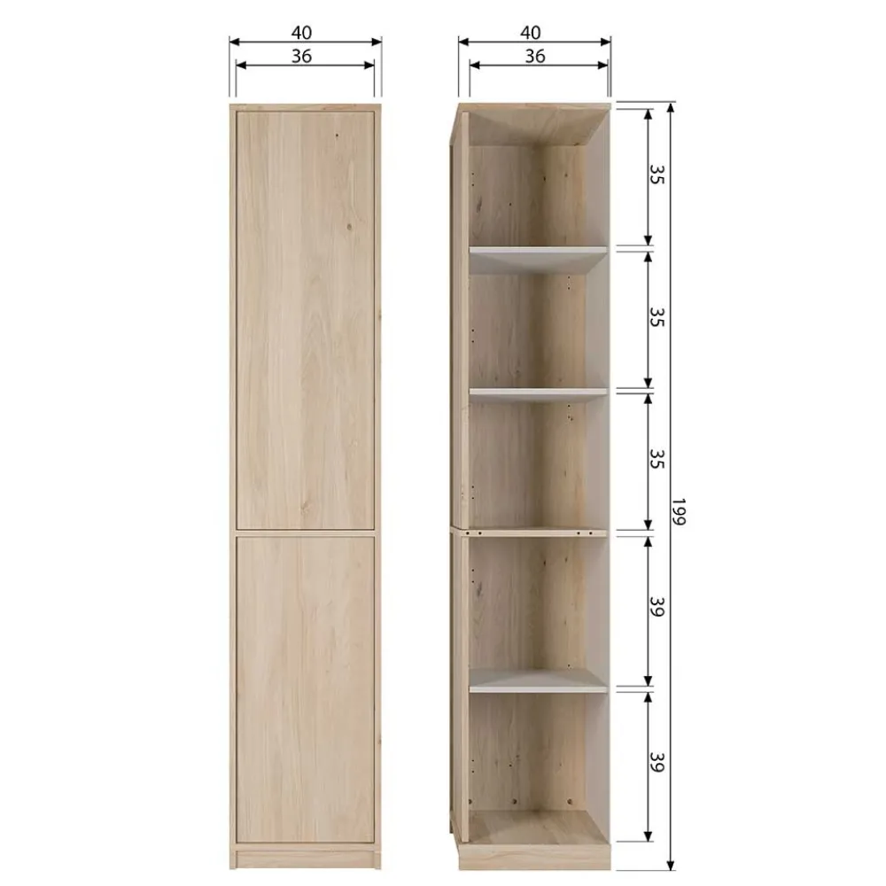 Wohnen Vitrinen<40x199x40 2-türiger Schrank in Eiche Furnier - Ewana