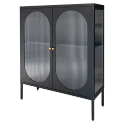 Wohnen Highboards|Vitrinen<90x110x35 2-türiger Vitrinenschrank in Schwarz - Housten