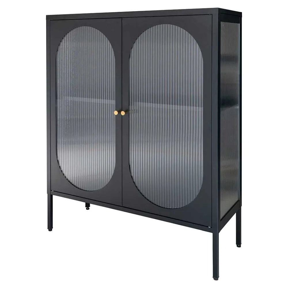 Wohnen Highboards|Vitrinen<90x110x35 2-türiger Vitrinenschrank in Schwarz - Housten