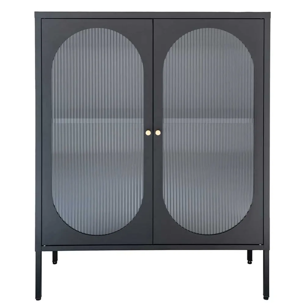 Wohnen Highboards|Vitrinen<90x110x35 2-türiger Vitrinenschrank in Schwarz - Housten