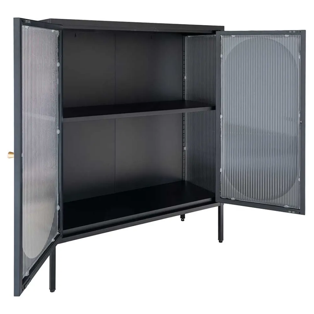 Wohnen Highboards|Vitrinen<90x110x35 2-türiger Vitrinenschrank in Schwarz - Housten