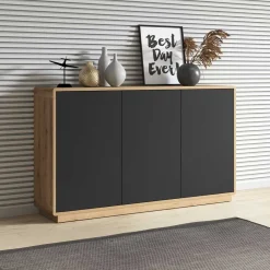 Wohnen Sideboards<160x75x40 3-türiges Sideboard in Schwarz - Ilunas