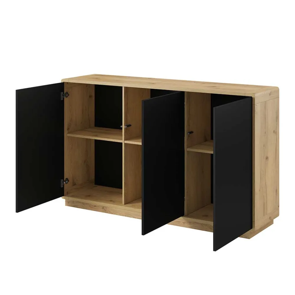 Wohnen Sideboards<160x75x40 3-türiges Sideboard in Schwarz - Ilunas