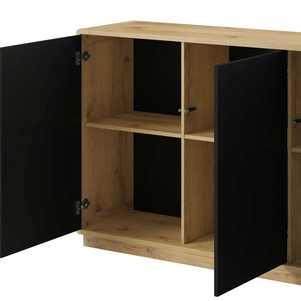 Wohnen Sideboards<160x75x40 3-türiges Sideboard in Schwarz - Ilunas