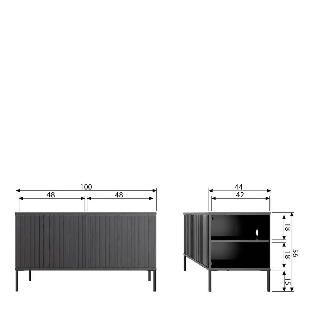 Wohnen Lowboards<100x56x44 2-türiges TV Board in Schwarz - Gelvins