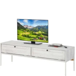 Wohnen Tv & Hifi-Möbel|Lowboards<140x45x40 TV Board aus Kiefer in Creme Weiß - Ejeliva
