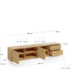 Wohnen Tv & Hifi-Möbel|Lowboards<200x44x36 TV Board in Eiche Furnier - Elastian