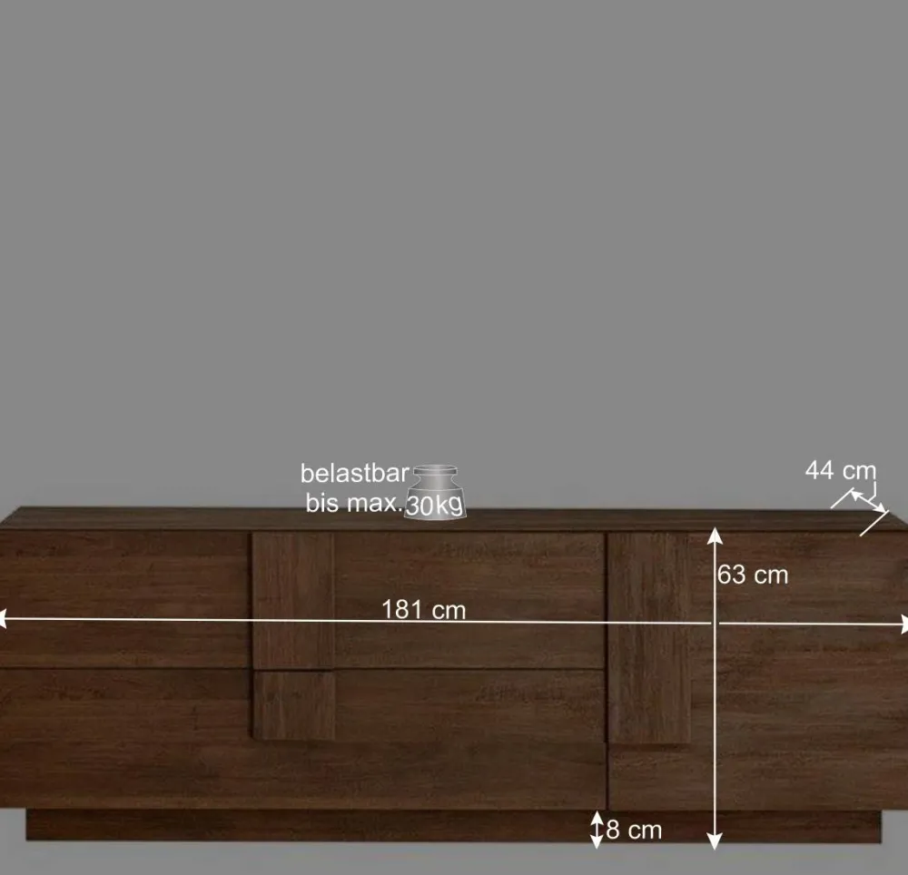 Wohnen Lowboards|Tv & Hifi-Möbel<181x63x44 TV Kommode in Holzoptik - Basento