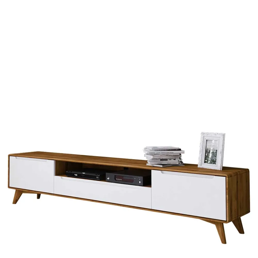 Wohnen Tv & Hifi-Möbel|Lowboards<220x48x40 TV Kommode in Weiß & Wildeiche - Diesta