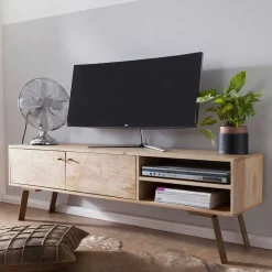 Wohnen Tv & Hifi-Möbel|Lowboards<145x47x35 TV Lowboard aus Mango Massivholz - Geyco