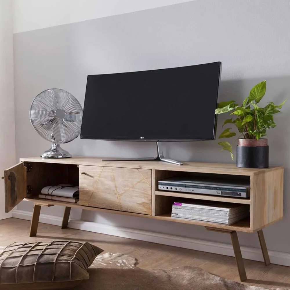 Wohnen Tv & Hifi-Möbel|Lowboards<145x47x35 TV Lowboard aus Mango Massivholz - Geyco