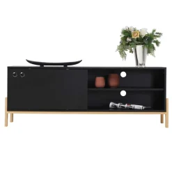 Wohnen Tv & Hifi-Möbel|Lowboards<140x52x35 TV Lowboard in Schwarz & Pinie Natur - Estrevin