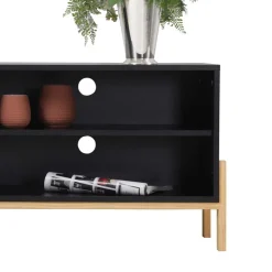 Wohnen Tv & Hifi-Möbel|Lowboards<140x52x35 TV Lowboard in Schwarz & Pinie Natur - Estrevin