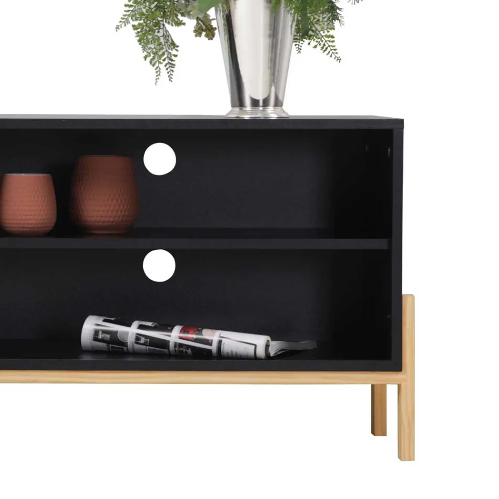 Wohnen Tv & Hifi-Möbel|Lowboards<140x52x35 TV Lowboard in Schwarz & Pinie Natur - Estrevin