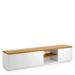 Wohnen Tv & Hifi-Möbel|Lowboards<200x44x36 TV Lowboard in Weiß & Eiche - Vintilias