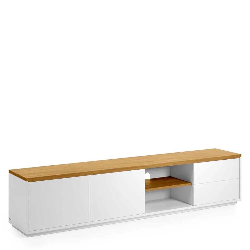 Wohnen Tv & Hifi-Möbel|Lowboards<200x44x36 TV Lowboard in Weiß & Eiche - Vintilias