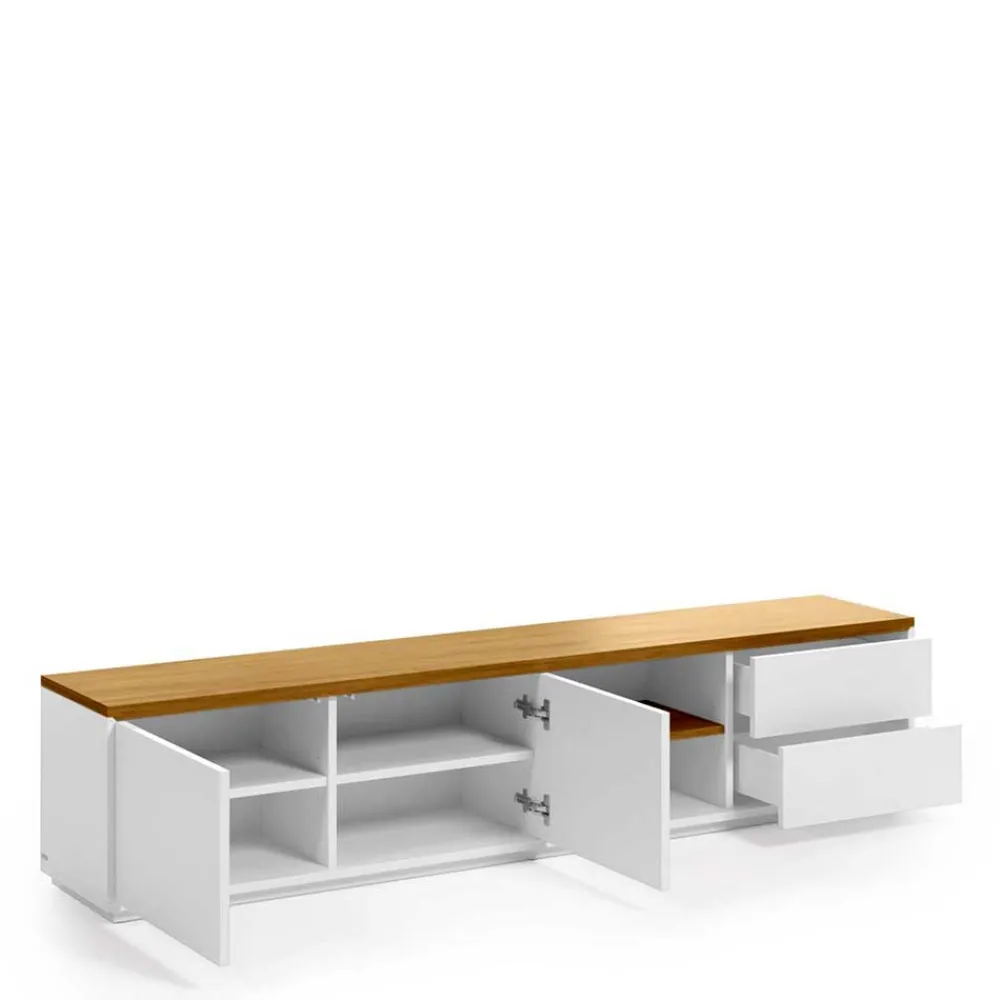 Wohnen Tv & Hifi-Möbel|Lowboards<200x44x36 TV Lowboard in Weiß & Eiche - Vintilias