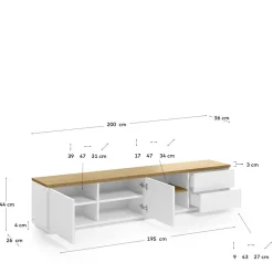 Wohnen Tv & Hifi-Möbel|Lowboards<200x44x36 TV Lowboard in Weiß & Eiche - Vintilias
