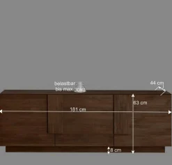 Wohnen Tv & Hifi-Möbel|Lowboards<181x63x44 TV Lowboard mit drei Türen - Basento
