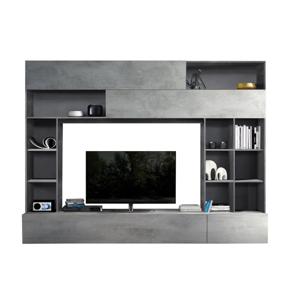 Wohnen Tv & Hifi-Möbel|Wohnwände<277x209x40 TV Mediawand in Grau zweifarbig - Mitalona