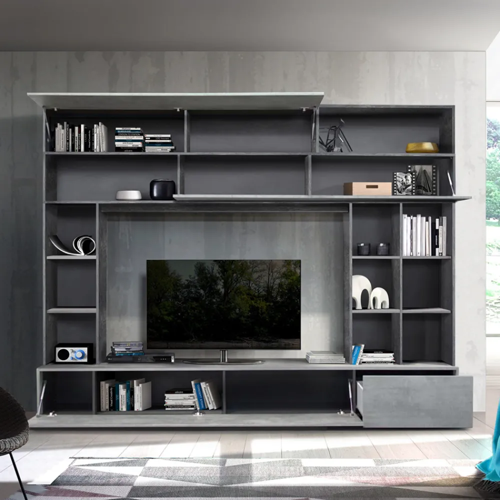 Wohnen Tv & Hifi-Möbel|Wohnwände<277x209x40 TV Mediawand in Grau zweifarbig - Mitalona