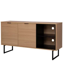 Wohnen Tv & Hifi-Möbel<140x76x40 TV Phonoschrank in Eiche & Schwarz - Brausca