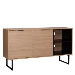 Wohnen Tv & Hifi-Möbel<140x76x40 TV Phonoschrank in Eiche & Schwarz - Brausca