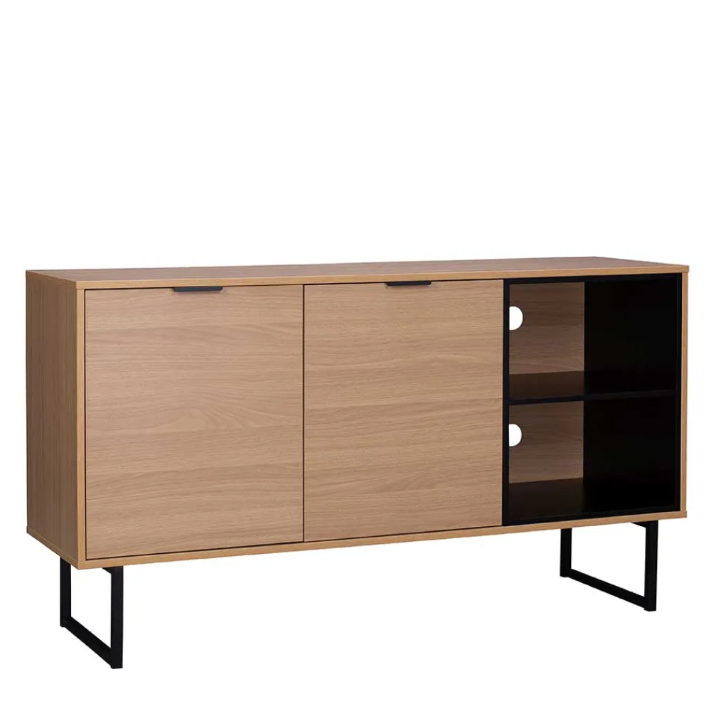 Wohnen Tv & Hifi-Möbel<140x76x40 TV Phonoschrank in Eiche & Schwarz - Brausca