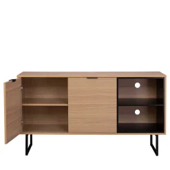 Wohnen Tv & Hifi-Möbel<140x76x40 TV Phonoschrank in Eiche & Schwarz - Brausca