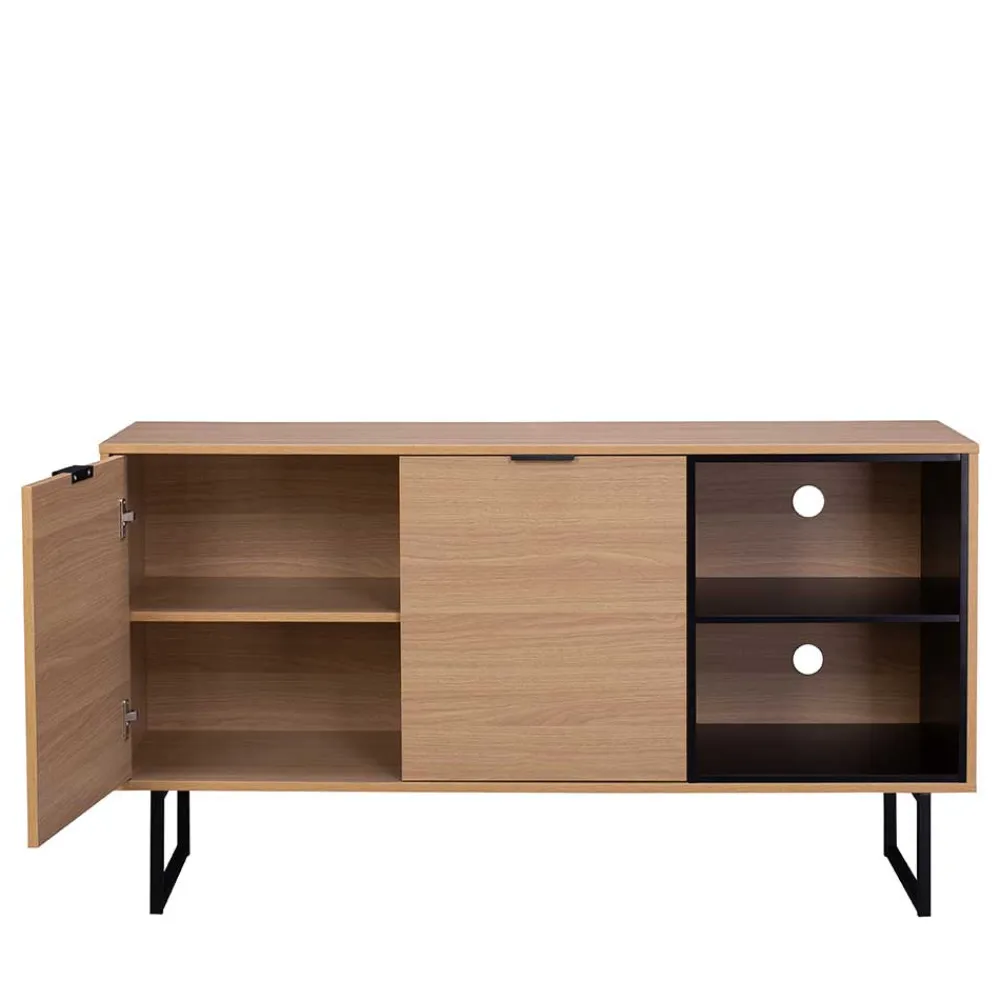 Wohnen Tv & Hifi-Möbel<140x76x40 TV Phonoschrank in Eiche & Schwarz - Brausca