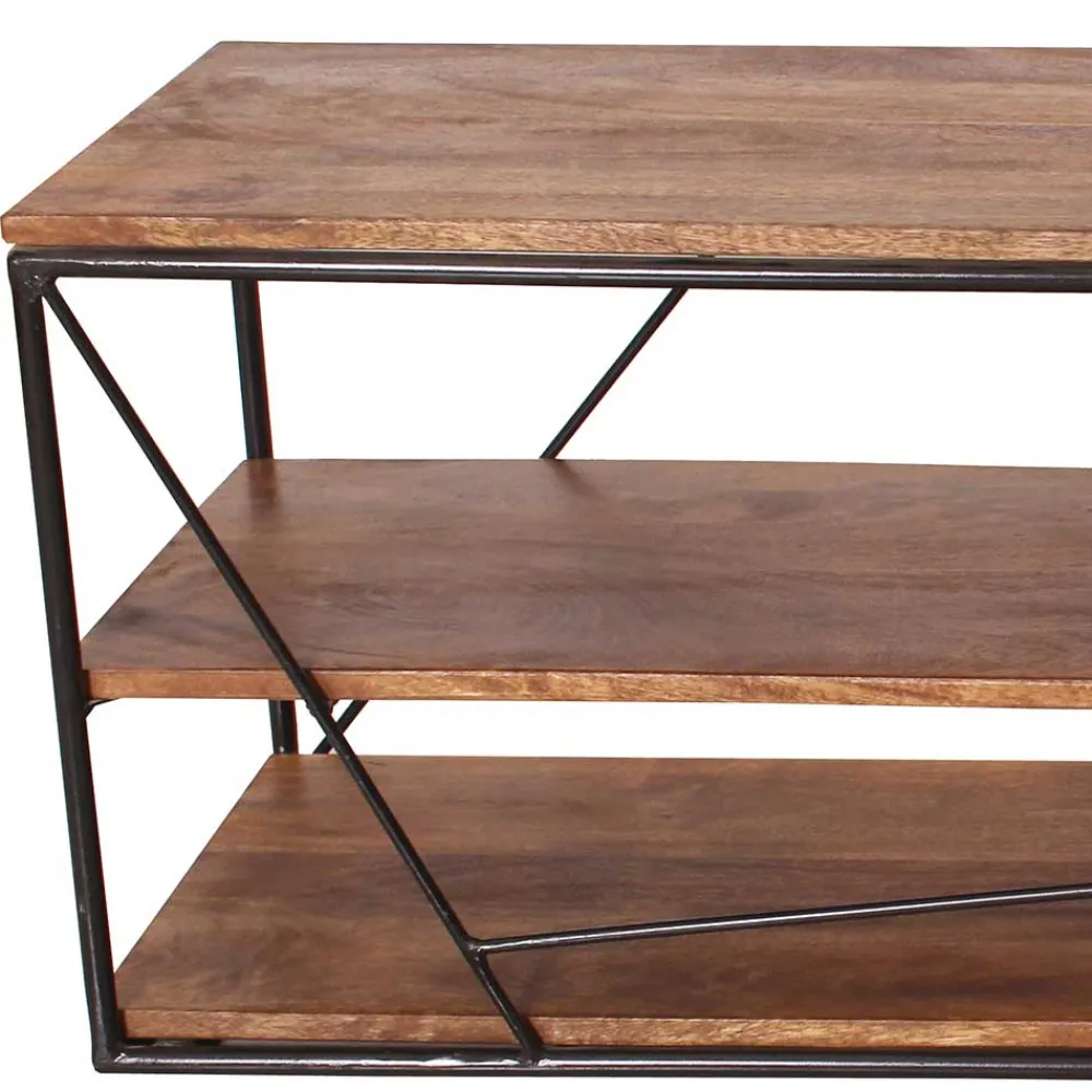 Wohnen Tv & Hifi-Möbel|Lowboards<140x47x40 TV Tisch Regal aus Massivholz & Stahl - Offia