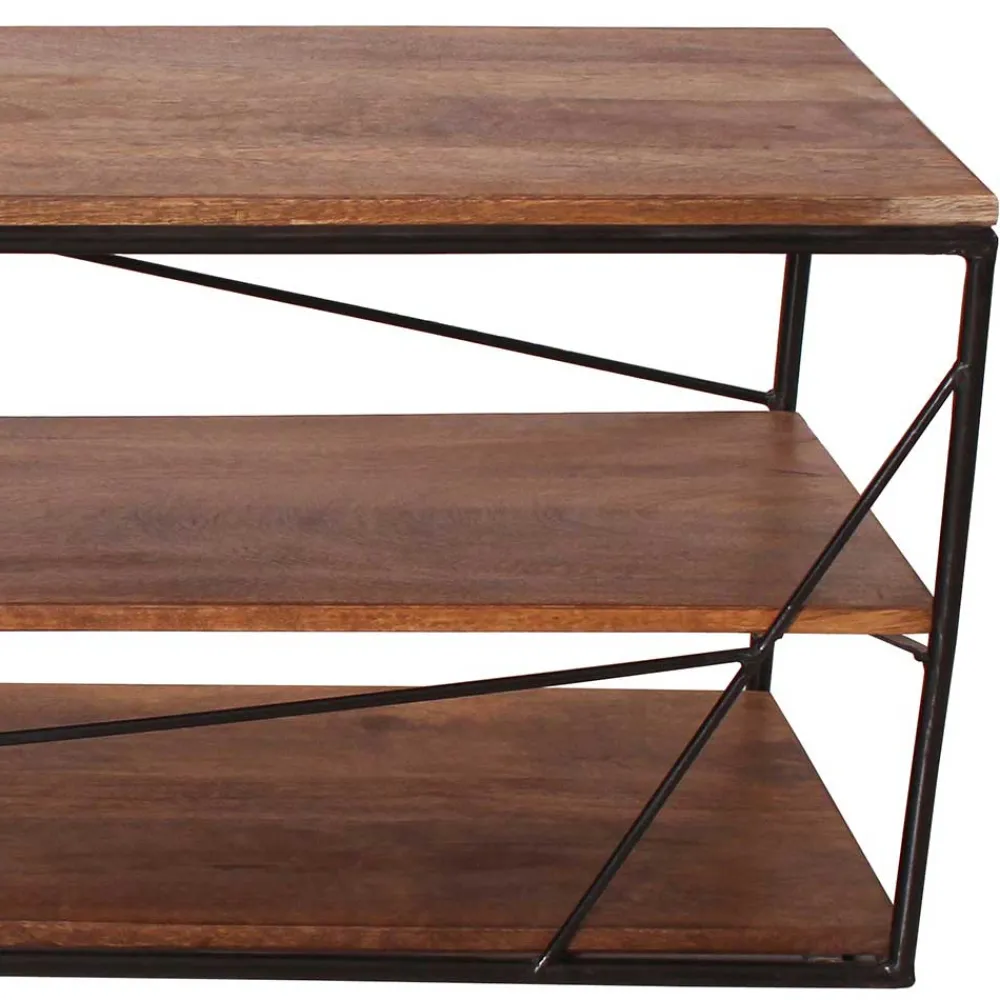 Wohnen Tv & Hifi-Möbel|Lowboards<140x47x40 TV Tisch Regal aus Massivholz & Stahl - Offia