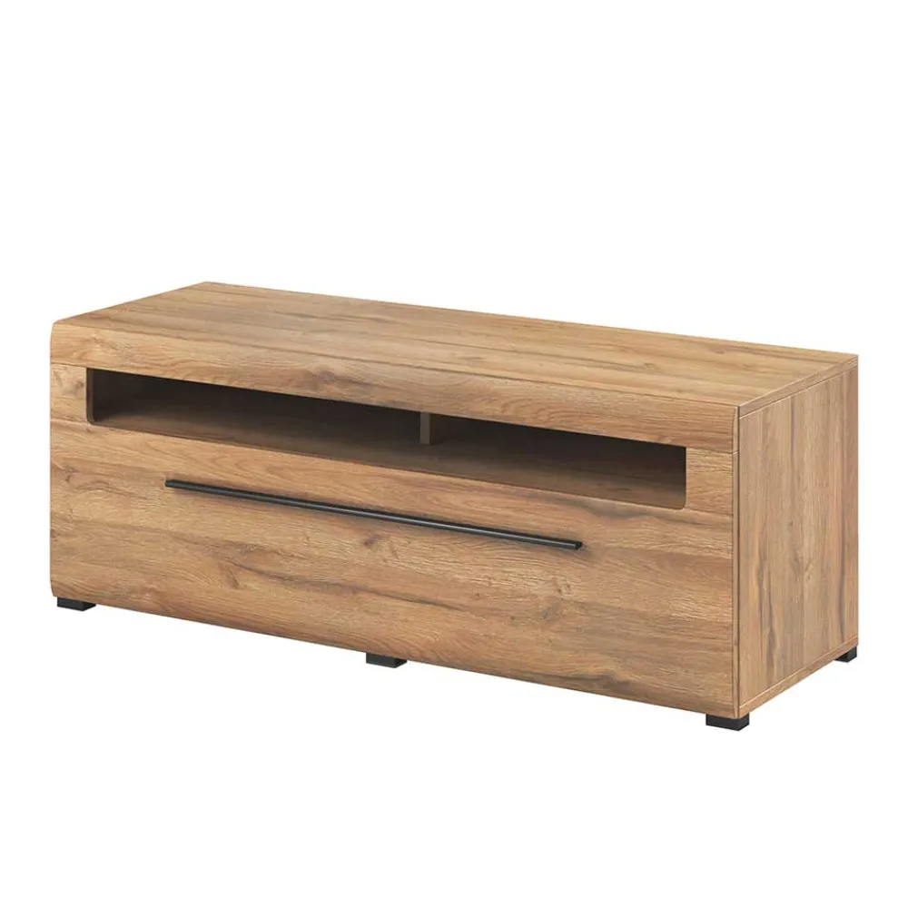 Wohnen Tv & Hifi-Möbel|Lowboards<140x52x50 TV Unterschrank in Eiche Optik mit Schwarz - Aberdeen