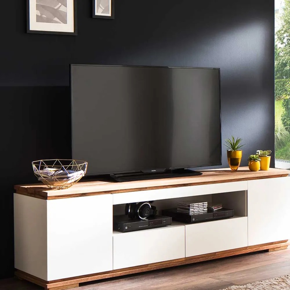 Wohnen Tv & Hifi-Möbel|Lowboards<202x54x40 TV Unterschrank in Weiß & Asteiche - Vangels