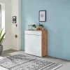 Wohnen Kommoden<89x105x40 Vertiko in Weiß Glas & Eiche - Reestyl
