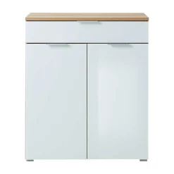 Wohnen Kommoden<89x105x40 Vertiko in Weiß Glas & Eiche - Reestyl