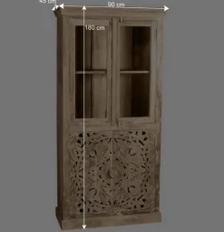Wohnen Vitrinen<90x180x45 Vintage Holzvitrine mit Schnitzerei - Runiasa