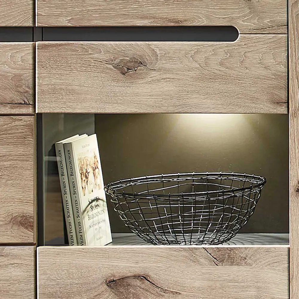 Wohnen Highboards|Vitrinen<90x128x38 Vitrine Highboard in Wildeiche NB - Zelio