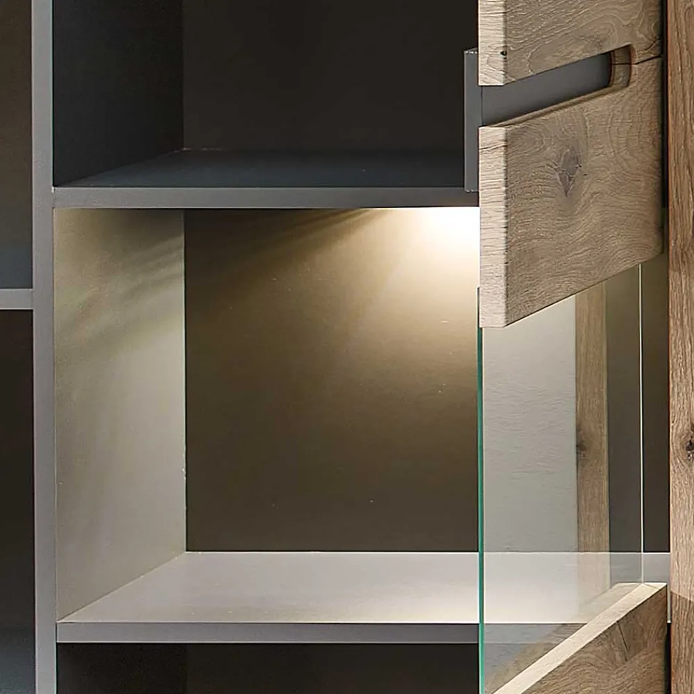 Wohnen Highboards|Vitrinen<90x128x38 Vitrine Highboard in Wildeiche NB - Zelio