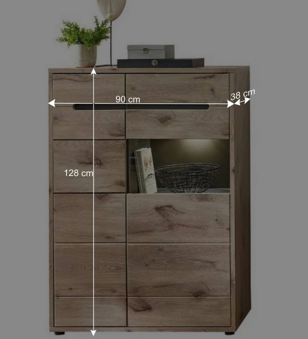 Wohnen Highboards|Vitrinen<90x128x38 Vitrine Highboard in Wildeiche NB - Zelio