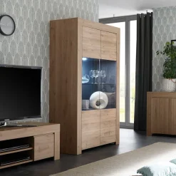 Wohnen Vitrinen<110x186x42 Vitrine in Eiche Nachbildung - Karika