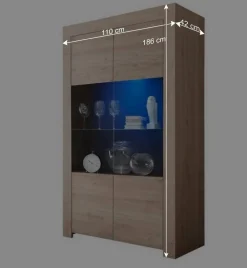 Wohnen Vitrinen<110x186x42 Vitrine in Eiche Nachbildung - Karika