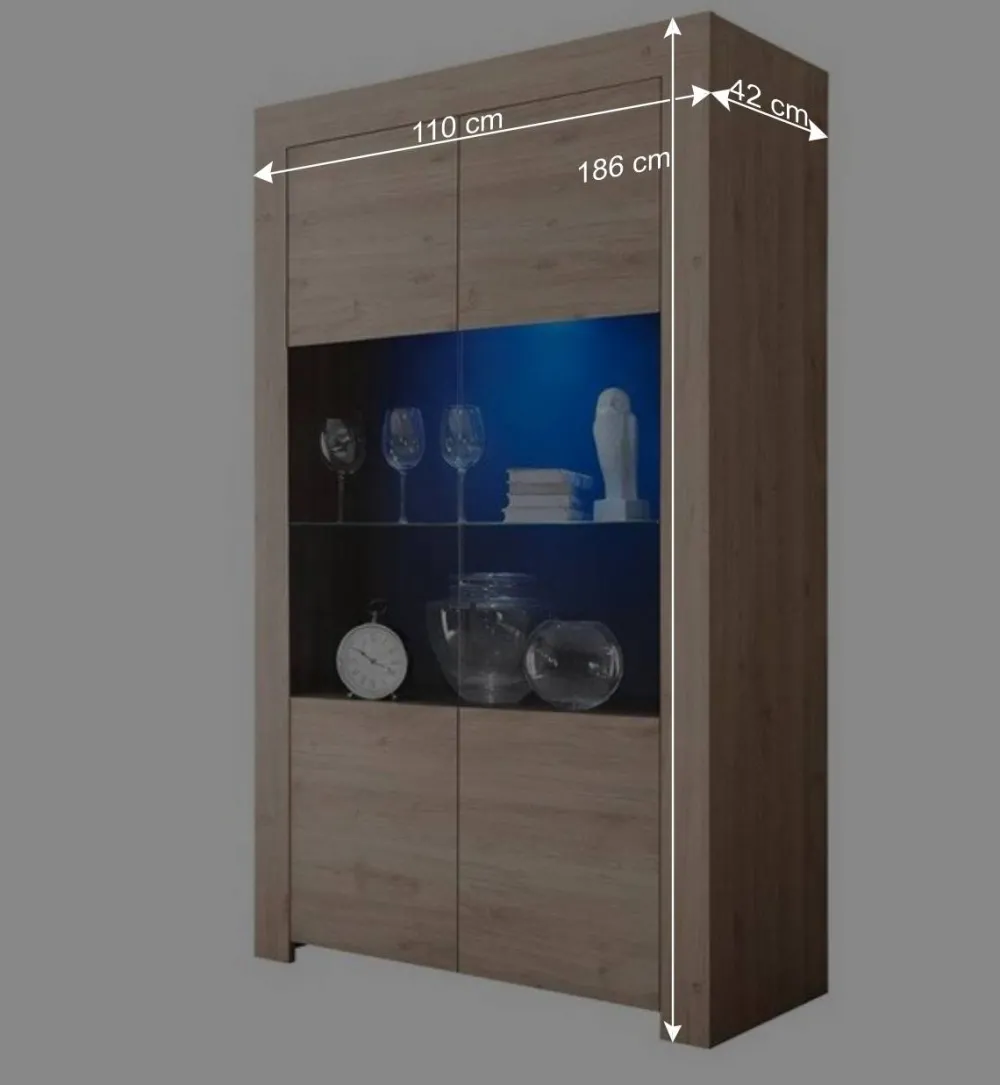Wohnen Vitrinen<110x186x42 Vitrine in Eiche Nachbildung - Karika