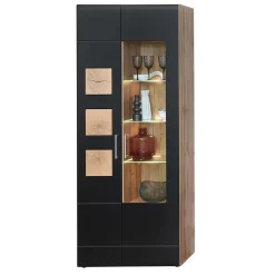 Wohnen Vitrinen<80x208x37 Vitrine in Schwarz & Wildeiche - Kandu